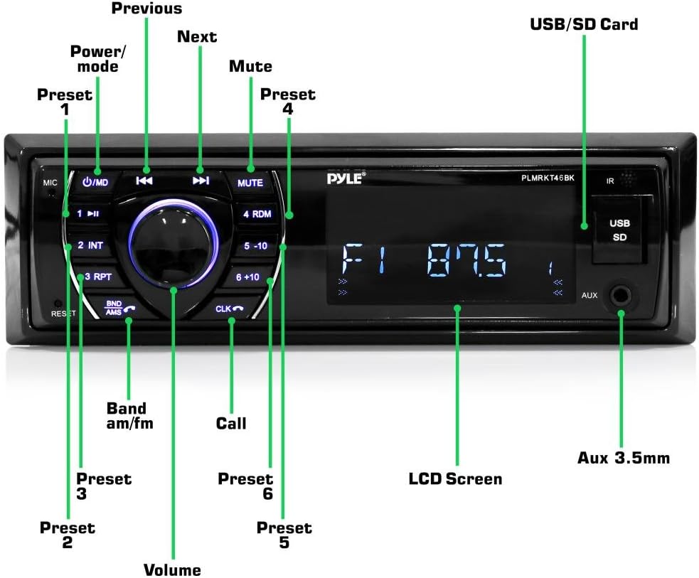 Marine Headunit Receiver Speaker Kit with Bluetooth Waterproof Speakers Pack of 2 Q9313