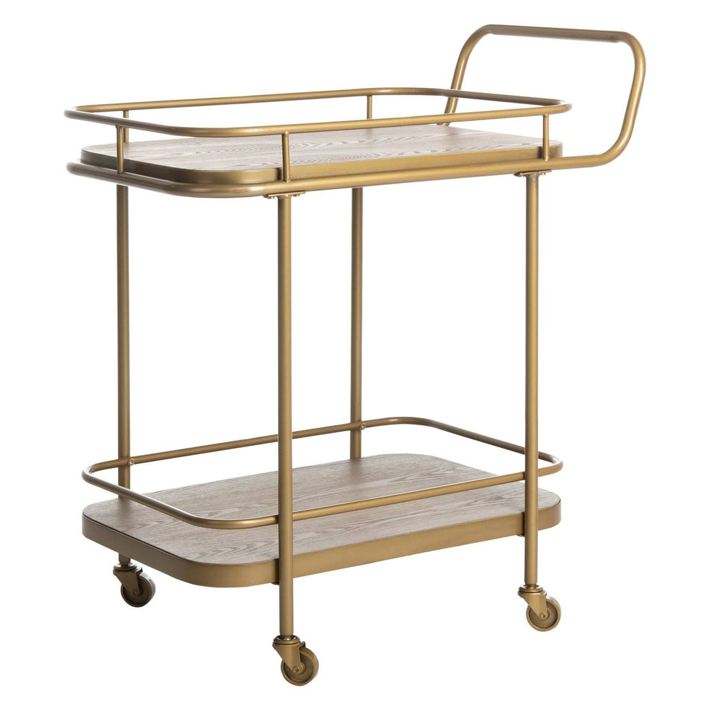 Rustic Oak / Gold 2 Tier Rectangle Bar Cart W4790