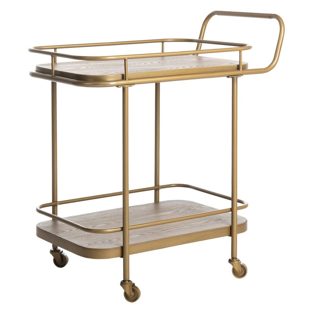 Rustic Oak / Gold 2 Tier Rectangle Bar Cart W4790