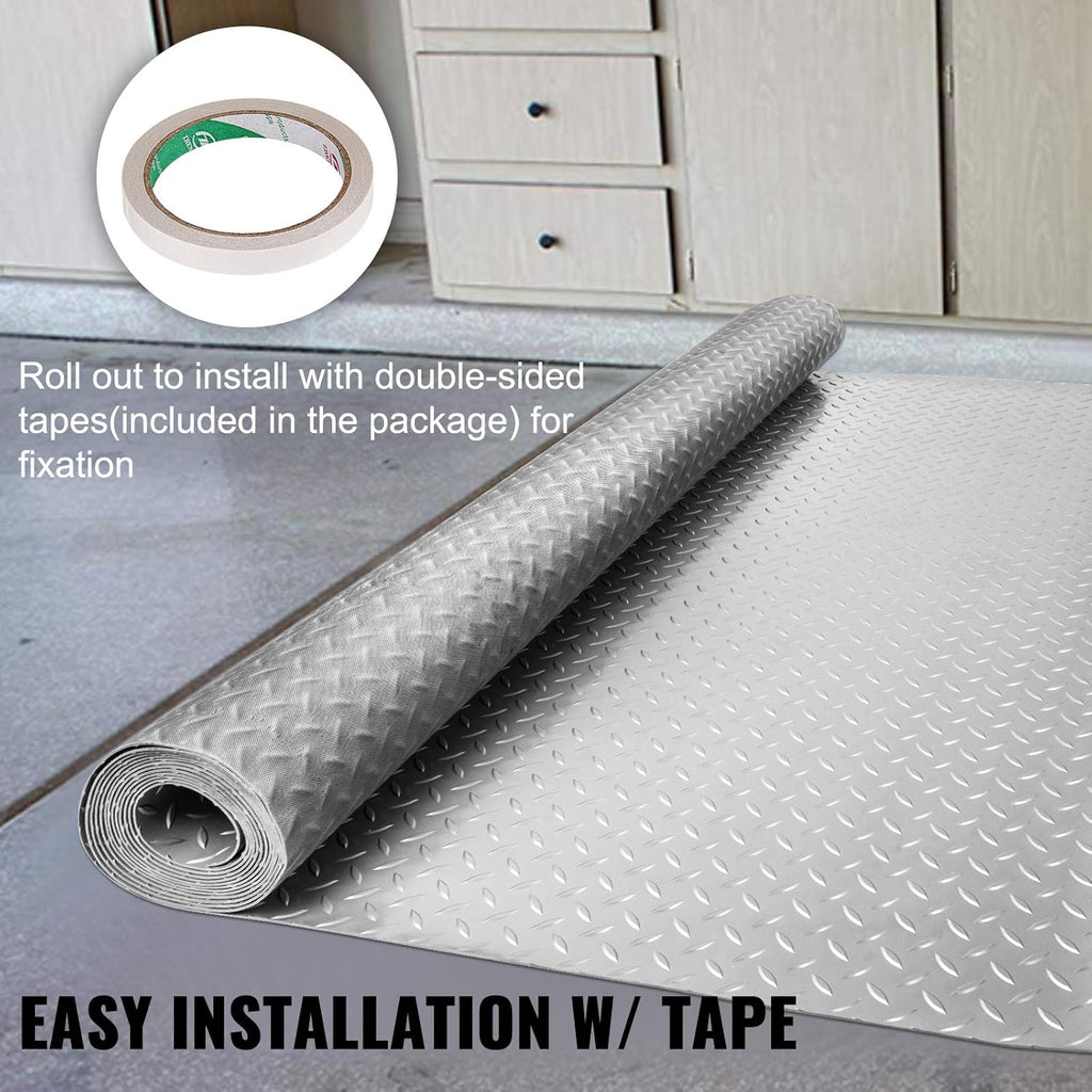 Vinyl Garage Floor Mat 4.9x13ft Anti-Slide Diamond Texture Silver PVC Garage Flooring Roll C278674