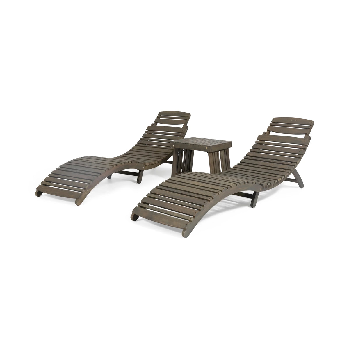 Gray Acacia Wood Outdoor Chaise Lounge Set of 2 N6001