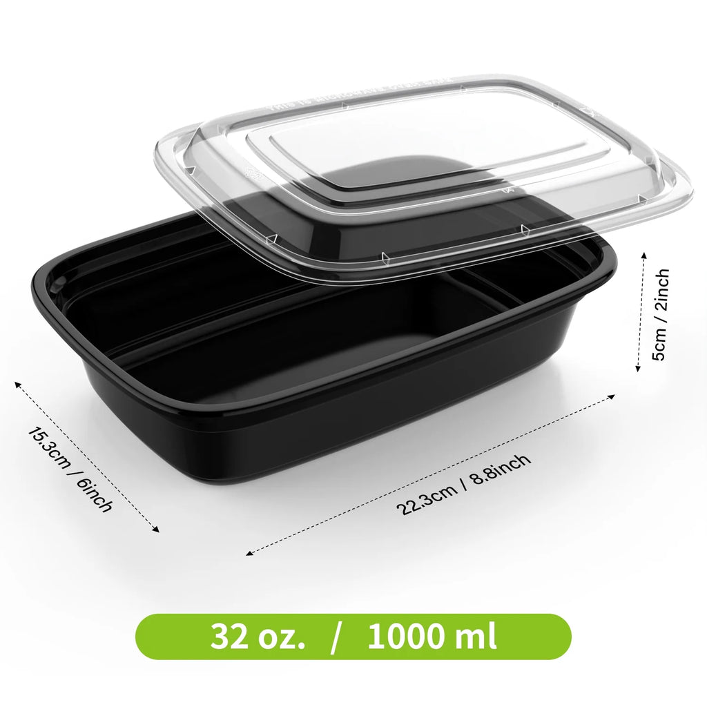 50 Pack 32 oz Plastic Meal Prep Containers with Lids T9287