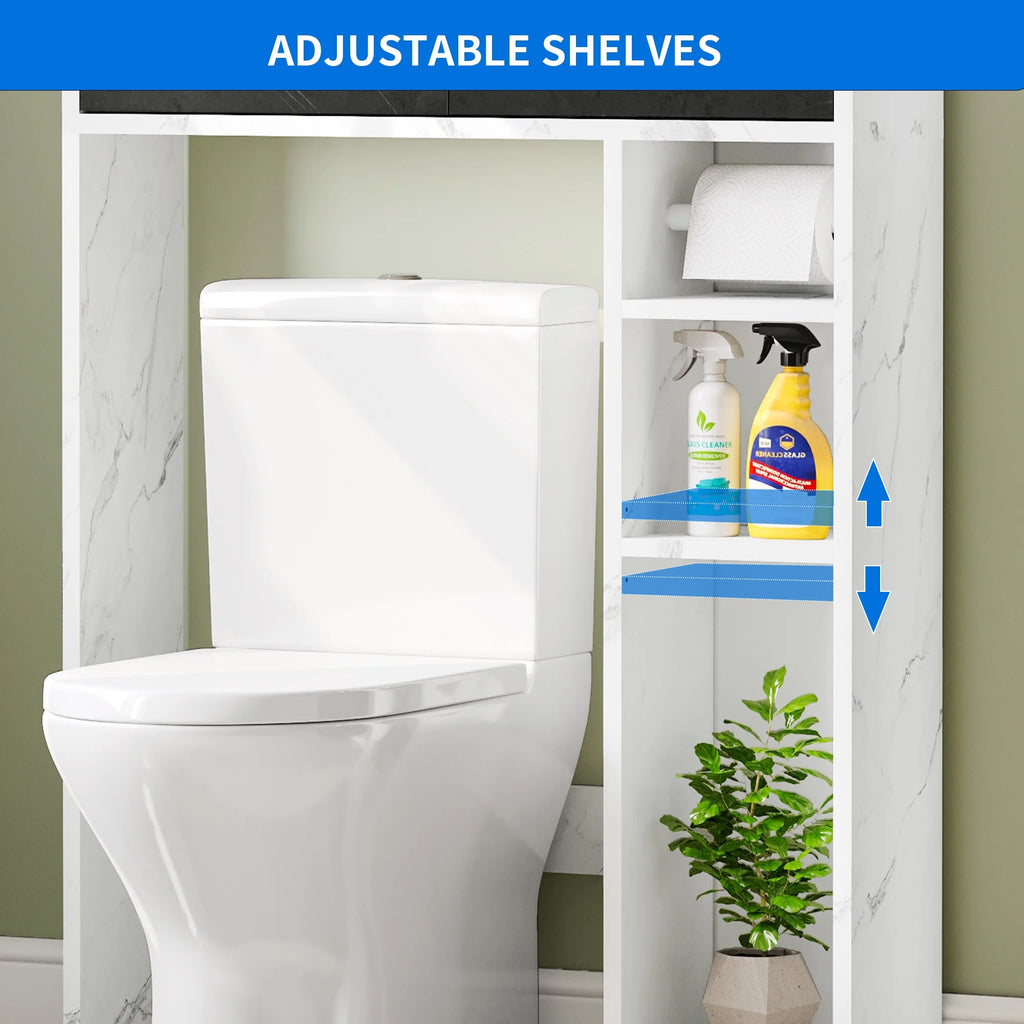 White Over The Toilet Storage Cabinet with Drawers and Adjustable Shelf I596