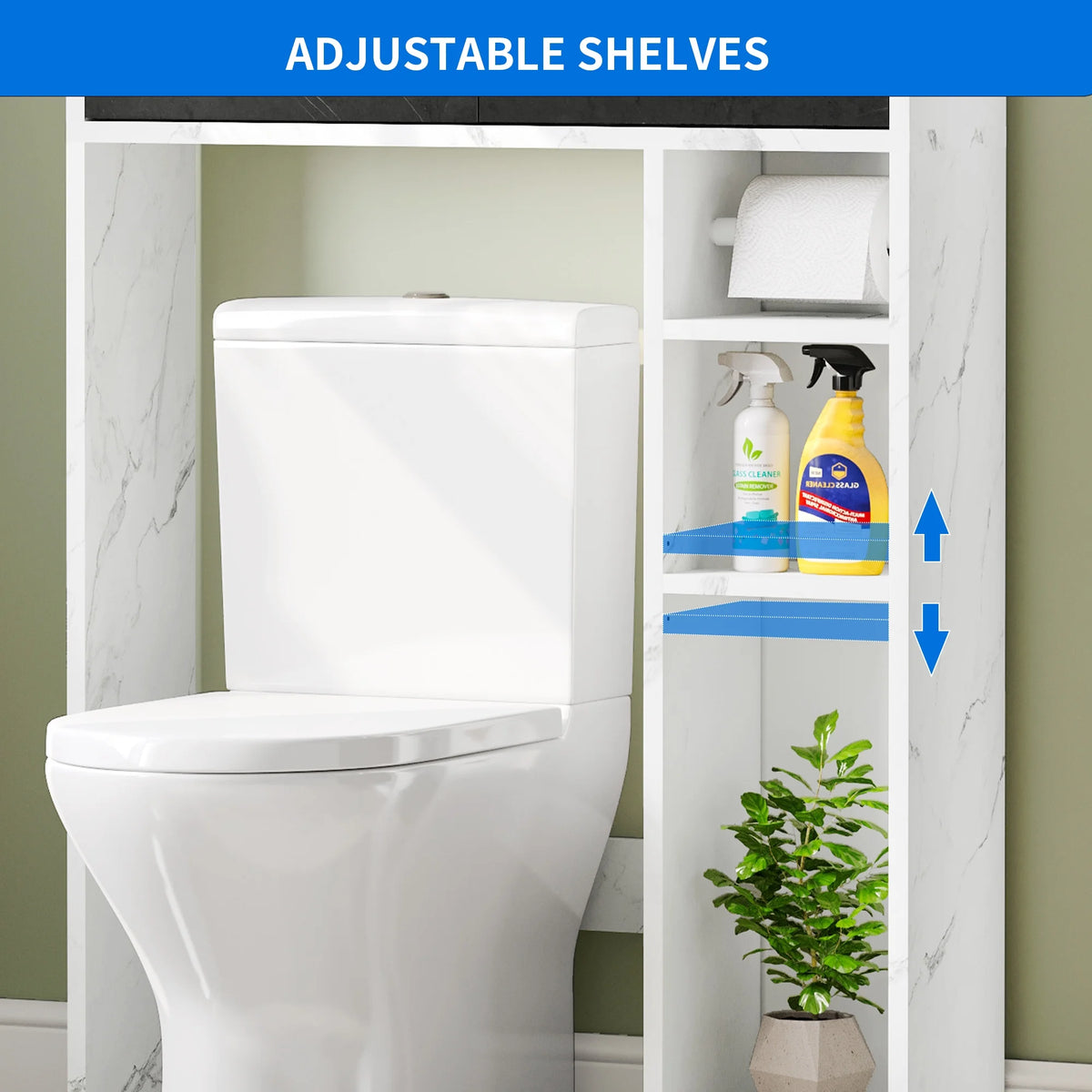 White Over The Toilet Storage Cabinet with Drawers and Adjustable Shelf I596