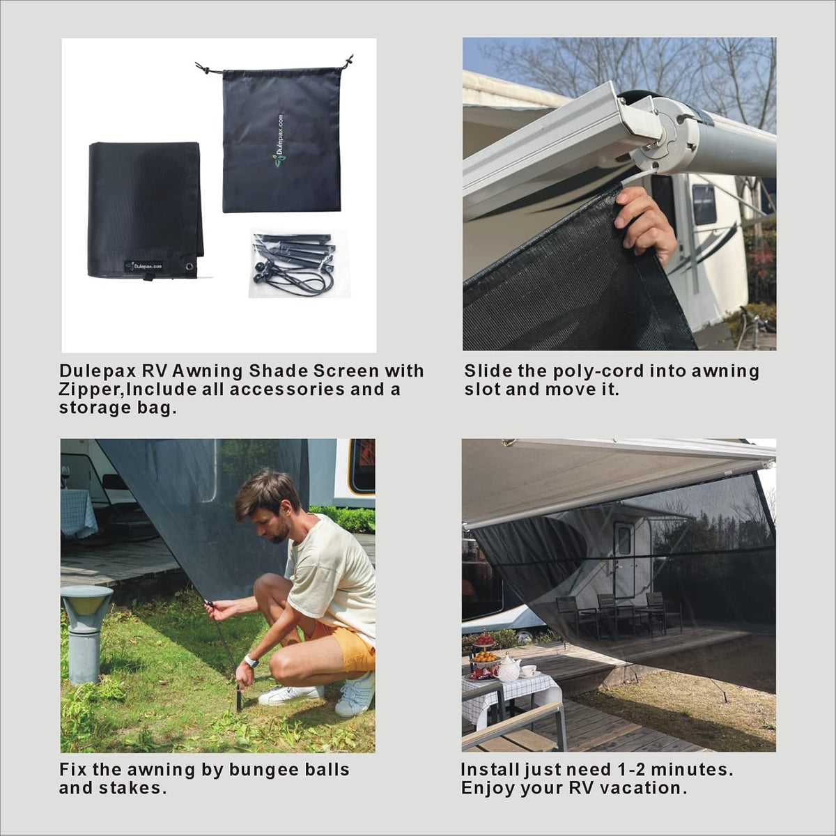 RV Awning Shade Screen with Zipper 8'X13'3'' Universal with Complete Kits M74381
