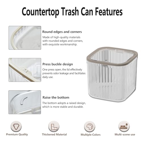 Mini Trash Can with Lid Transparent 0.35 Gallons Small Waste Basket G173
