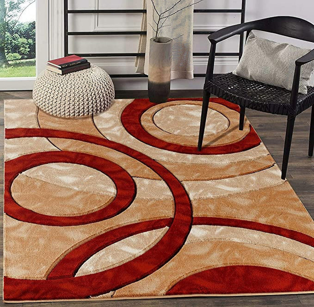 8x10 Dark Red Circles Area Rug U5881