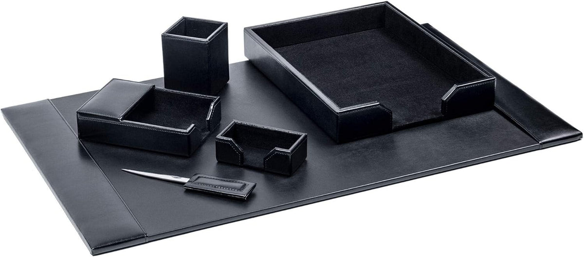 Bonded Leather Desk Set, 5pcs, Black X431