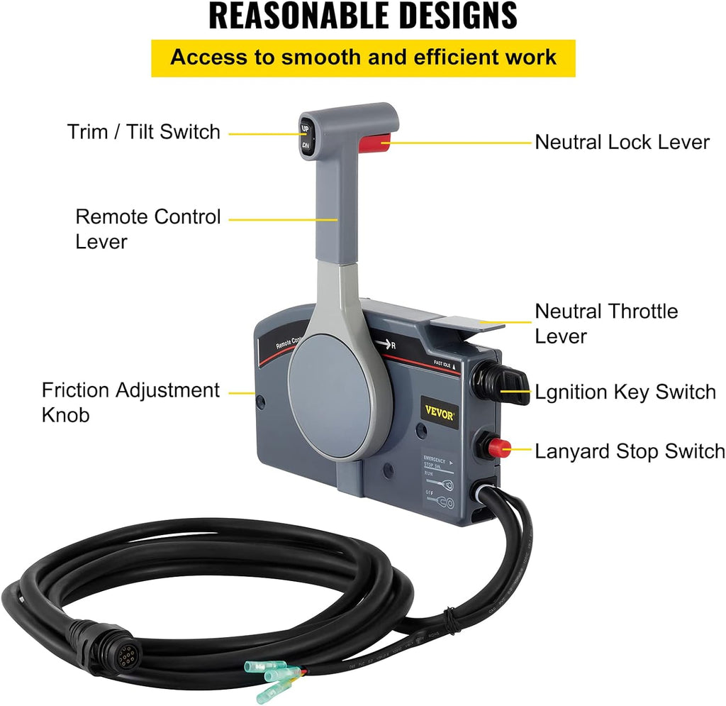 Outboard Remote Control Box Side Mount 10 Pin Cable 19.6 Feet Harness H5675