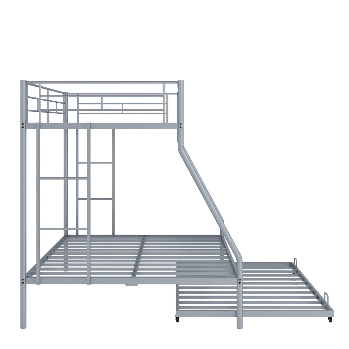 Twin Over Full Metal Bunk Beds with Trundle Bed and Side Ladders L711