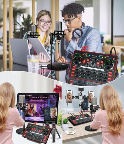 Podcast Microphone Bundle with Audio Mixer, 3.5mm Condenser Microphone, Soundboard with Voice Changer H238006