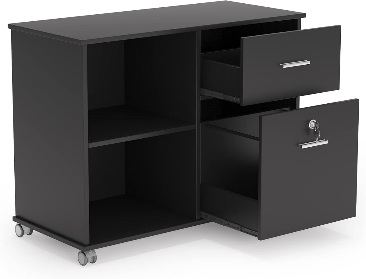 2 Drawer Mobile File Cabinet with Lock and Open Shelves X7074