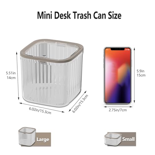 Mini Trash Can with Lid Transparent 0.35 Gallons Small Waste Basket G173