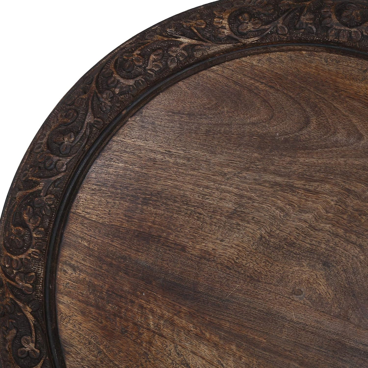 Solid Carved Mango Wood Round Coffee Table - 18x18 Inch N61661