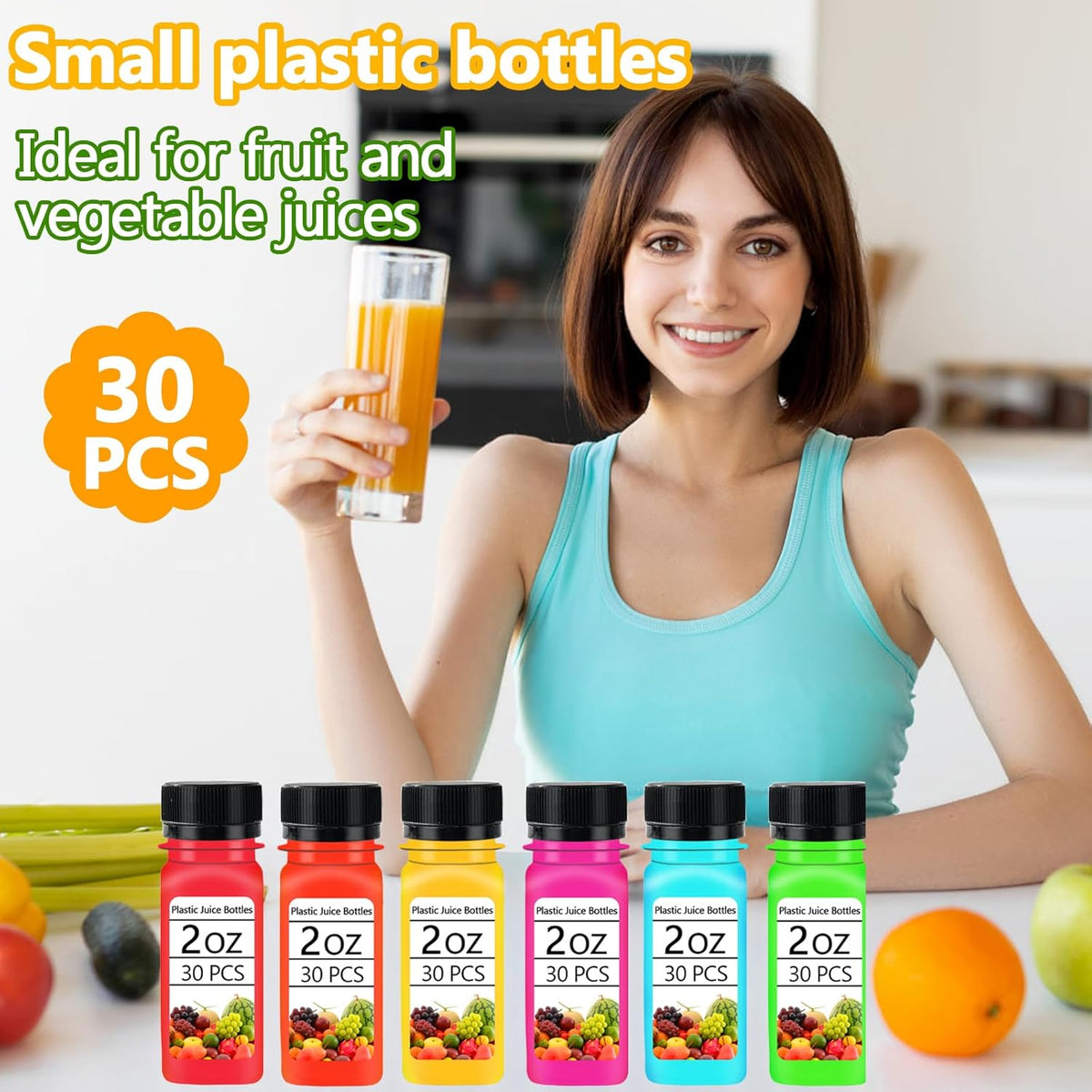 30PCS 2oz Clear Plastic Shot Bottles with Caps U14598