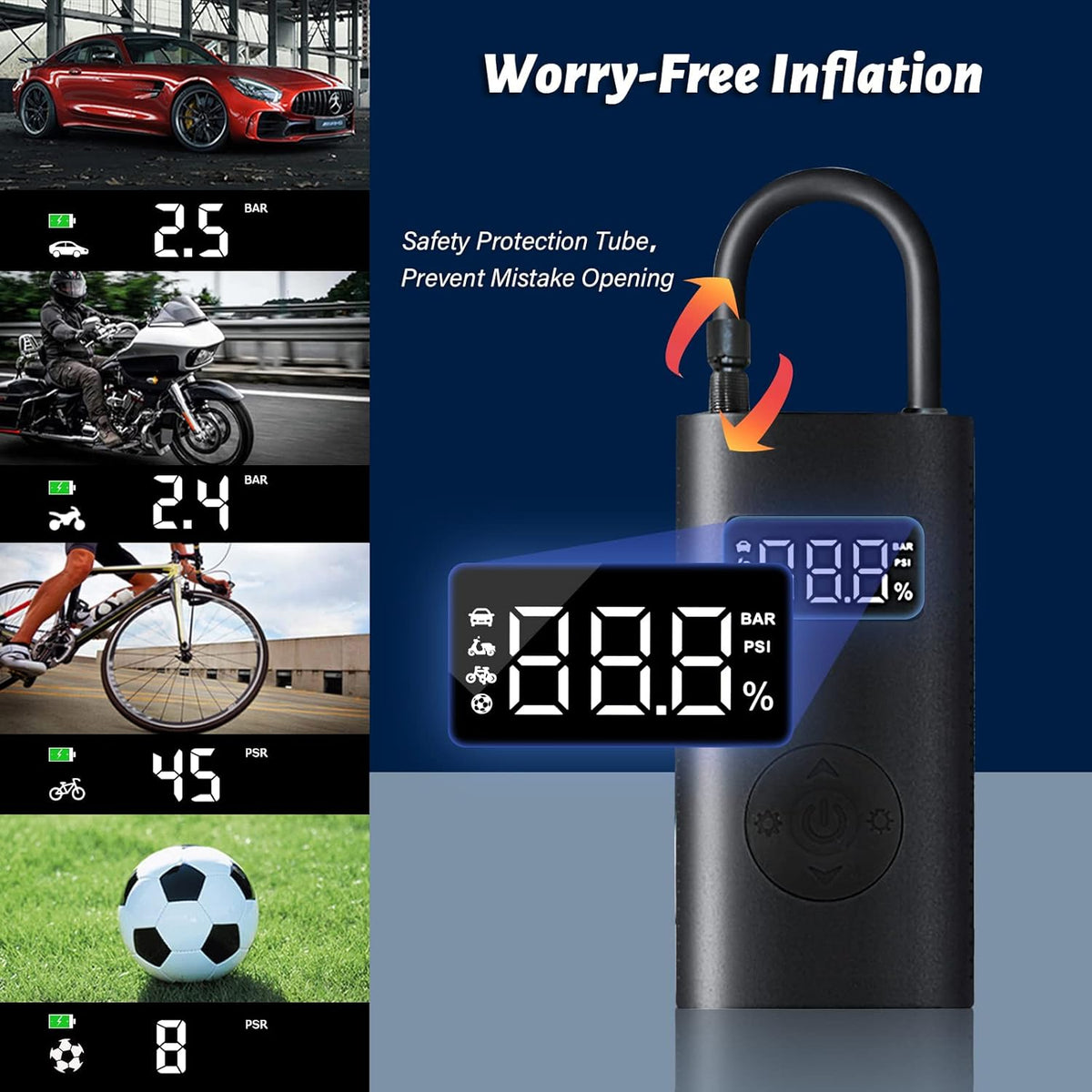 Portable 12V DC Electric Air Compressor Tire Pump Inflator with Pressure Gauge LED Light E85801