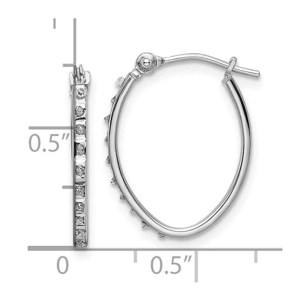 14k White Gold Diamond Oval Hoop Earrings Y603