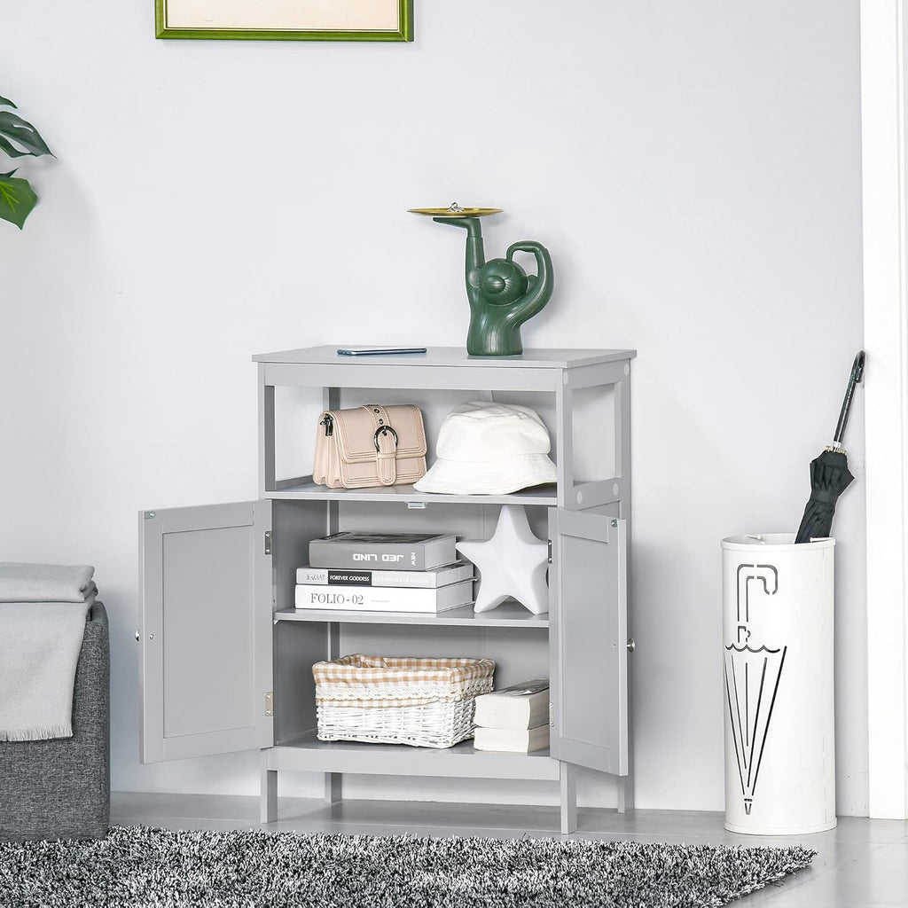Grey Freestanding Bathroom Storage Cabinet with Doors and Open Shelf P38207