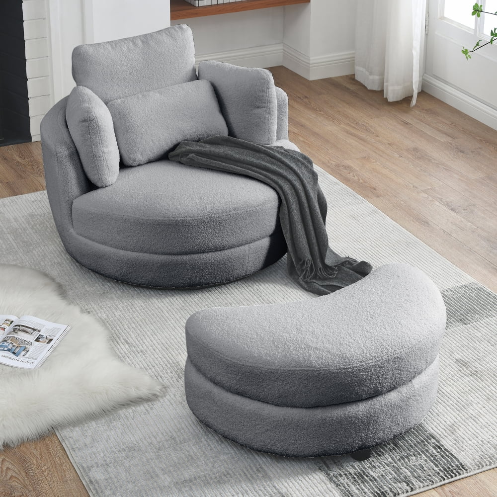 Oversized Swivel Barrel Chair with Ottoman and 4 Pillows U30191