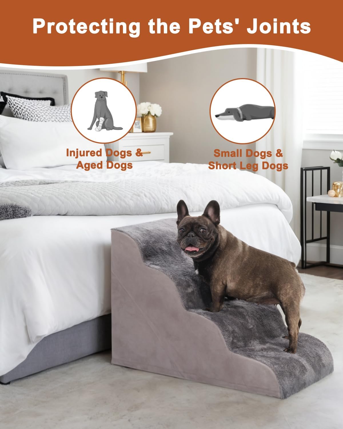 Grey 3-Step High Density Foam Pet Stairs T293784