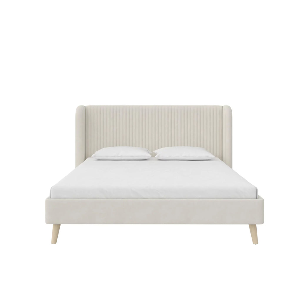 Ivory Velvet Queen Upholstered Bed I7764