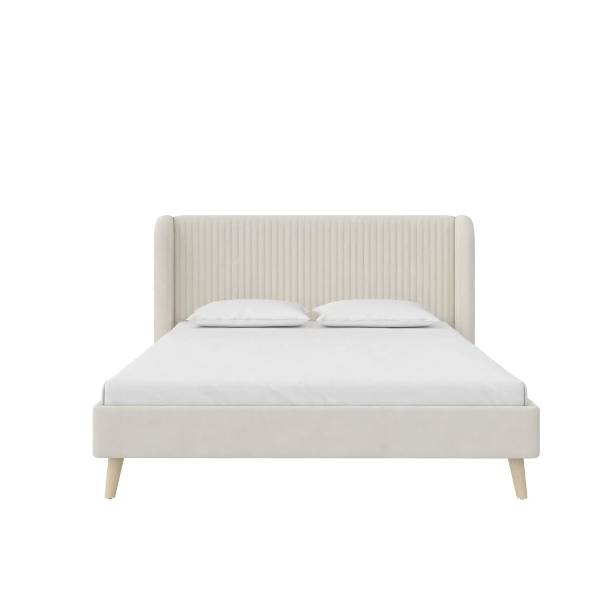 Ivory Velvet Queen Upholstered Bed I7764