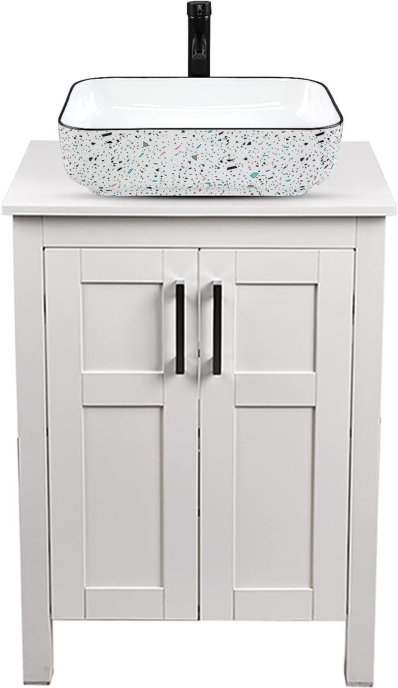 White 24 Inches Bathroom Vanity with 2 Doors Tempered Glass Sink Top Y53503