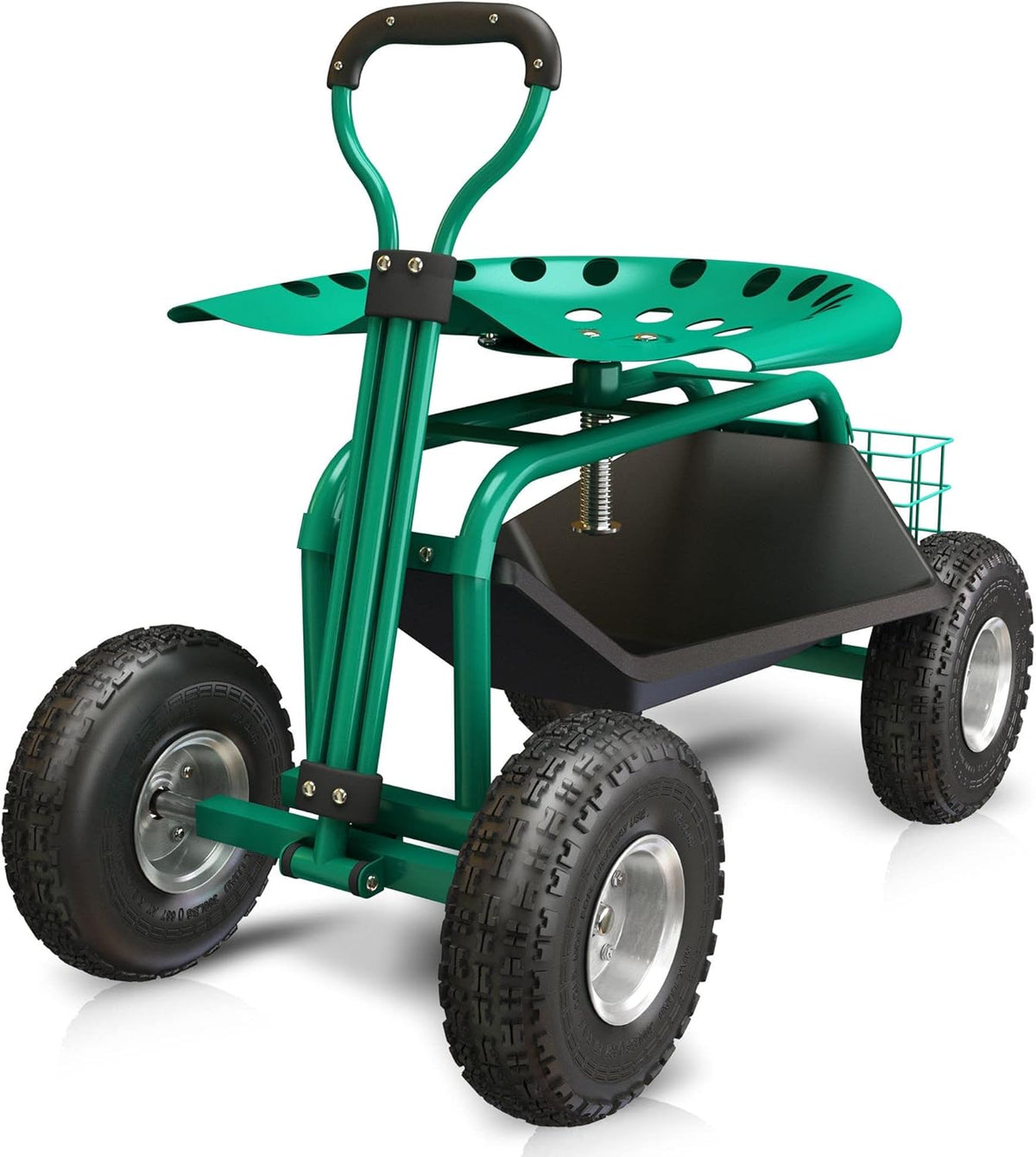 Garden Cart with Seat Rolling Gardening Cart with Large Wheels Basket Waterproof Cover S755496