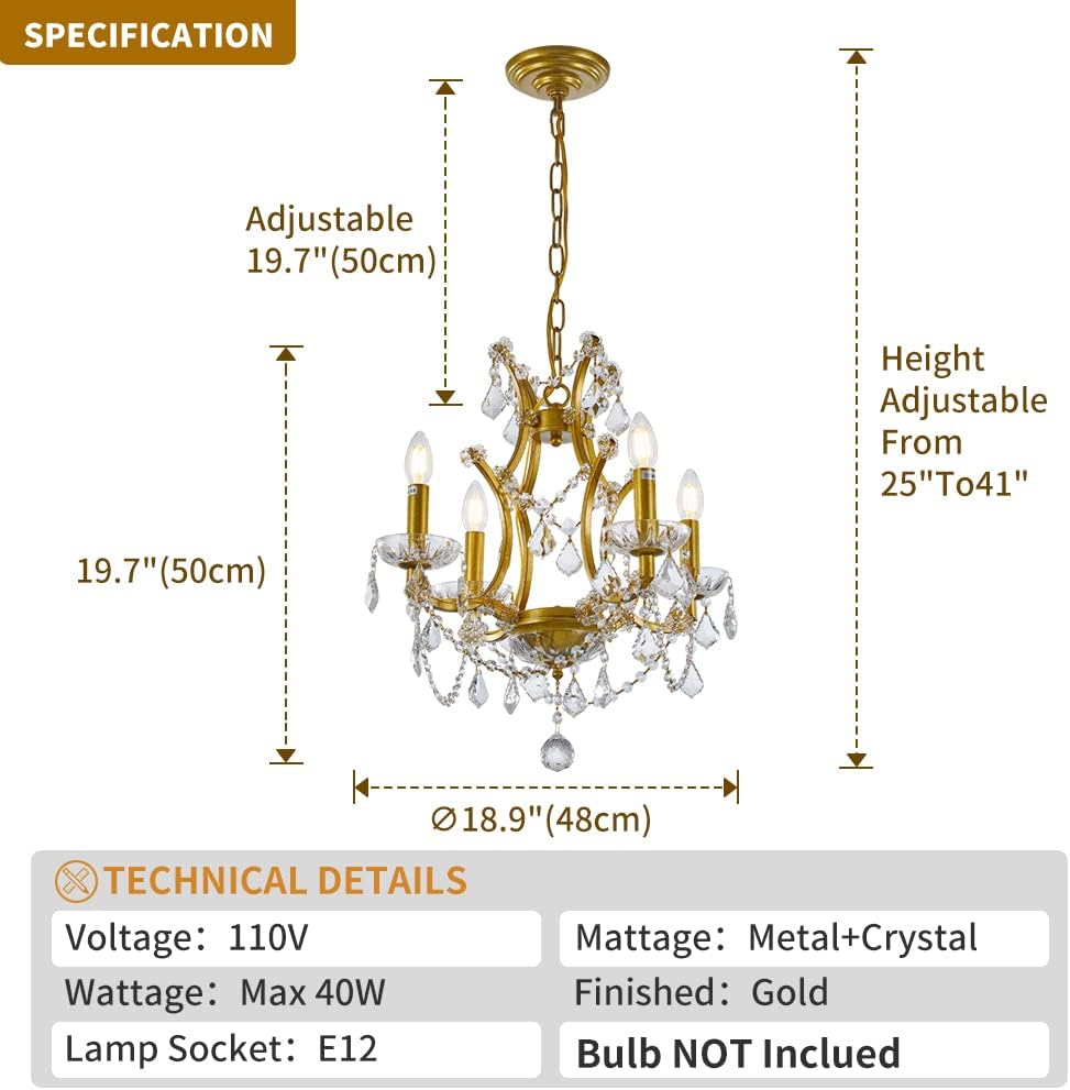 4-Light Gold Crystal Chandelier Y6243
