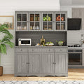 Large Wooden Grey Kitchen Hutch Cabinet with Glass Doors H73998