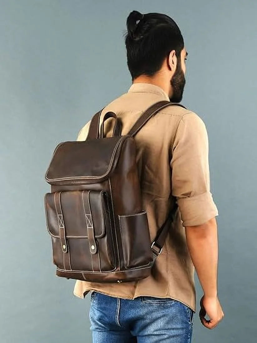 Brown Full Grain Leather Laptop Backpack K442585