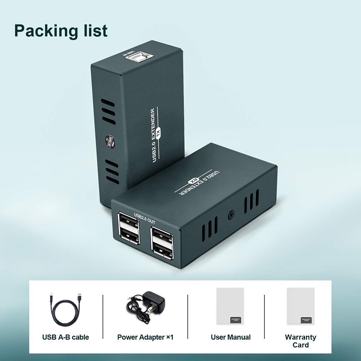 USB Extender Kit with 4 USB 2.0 Hub Over Ethernet Up to 165ft G5712