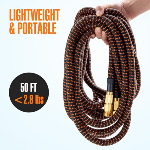 50 ft Expandable Garden Hose with 10 Pattern Spray Nozzle, 3/4 Solid Brass Connectors, Retractable Latex Core H28254