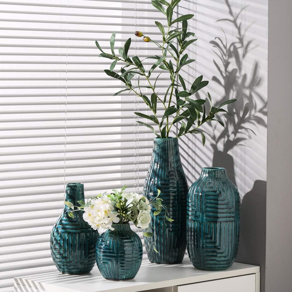 Teal Ceramic Vase Medium 13.8" H P691