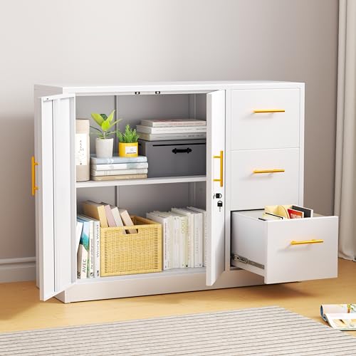Large Metal Sideboard Buffet Cabinet with 2 Doors and 3 Drawers M12066