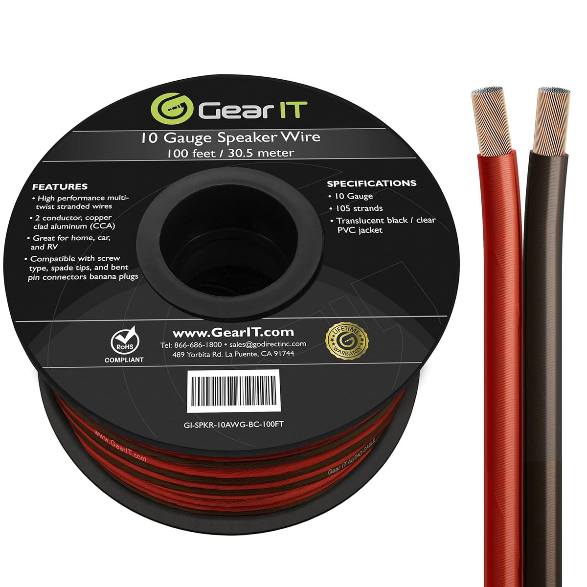 10 Gauge 100 Feet Copper Clad Aluminum Speaker Wire O2601