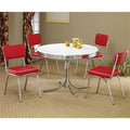 5 Piece Retro Round Dining Set in White and Red Q676049