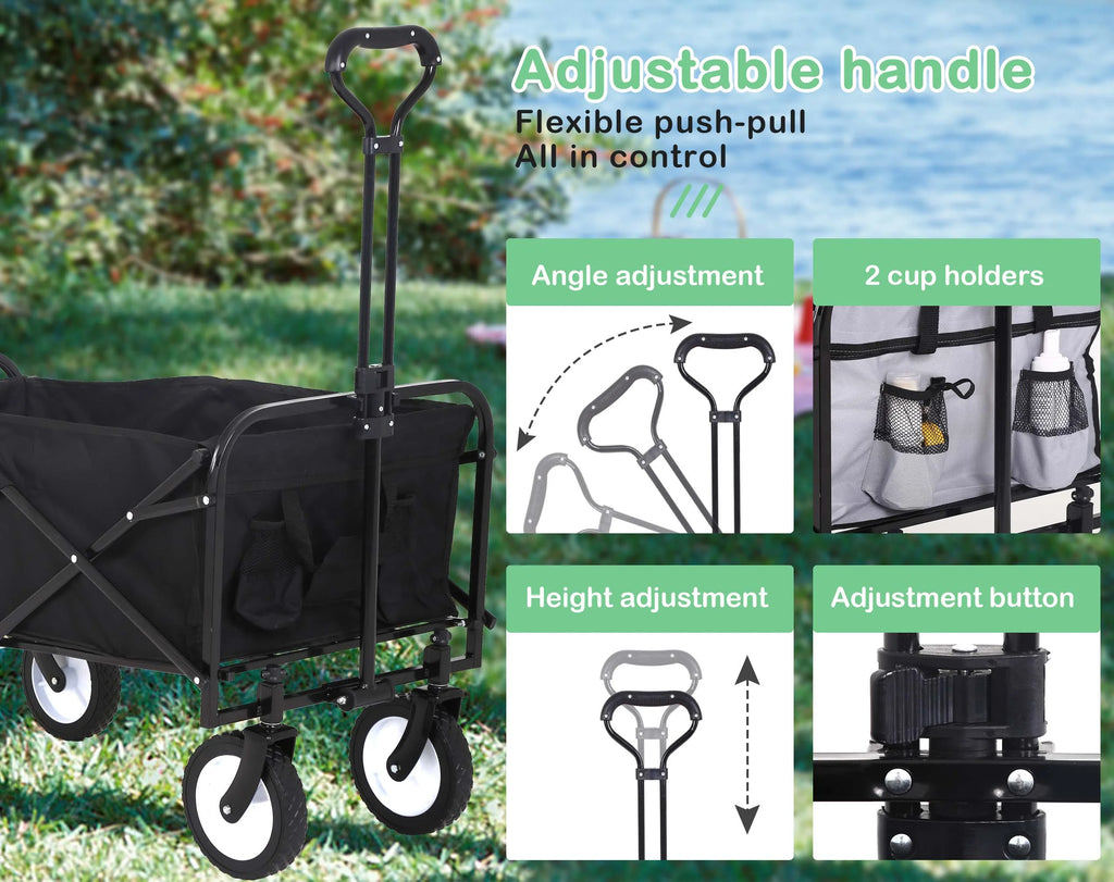 Collapsible Heavy Duty Utility Wagon with Wheels, Black E441