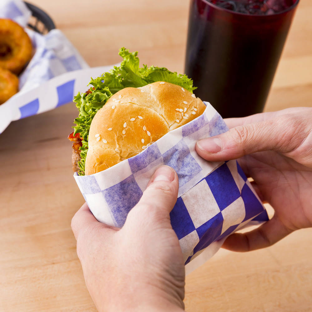 12x22 Blue Check Deli Sandwich Wrap Paper - 5000/Case J373