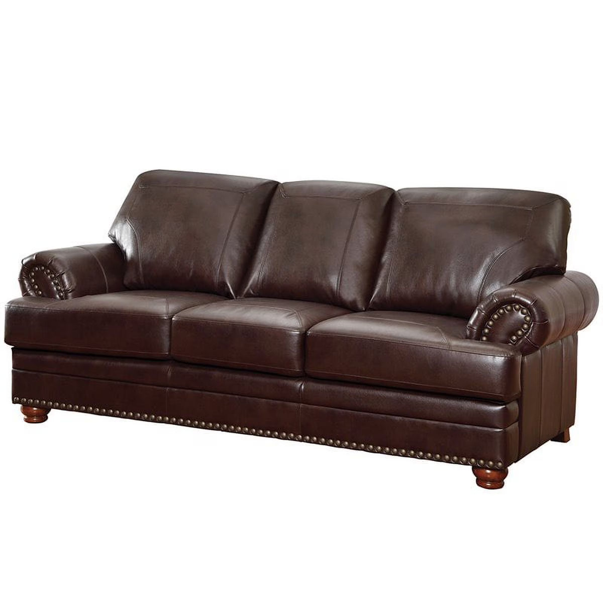 Brown Faux Leather Sofa with Rolled Arms V949