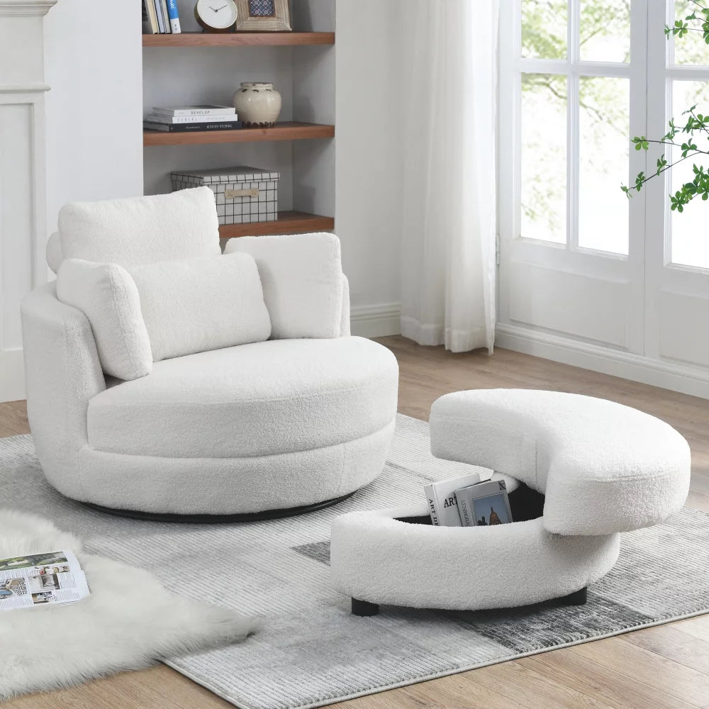 Oversized Swivel Barrel Chair with Ottoman and 4 Pillows U30191