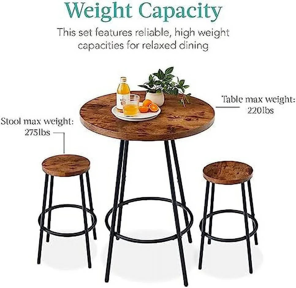 3 Piece Round Counter Height Pub Table and Stools Dining Set Black B61244