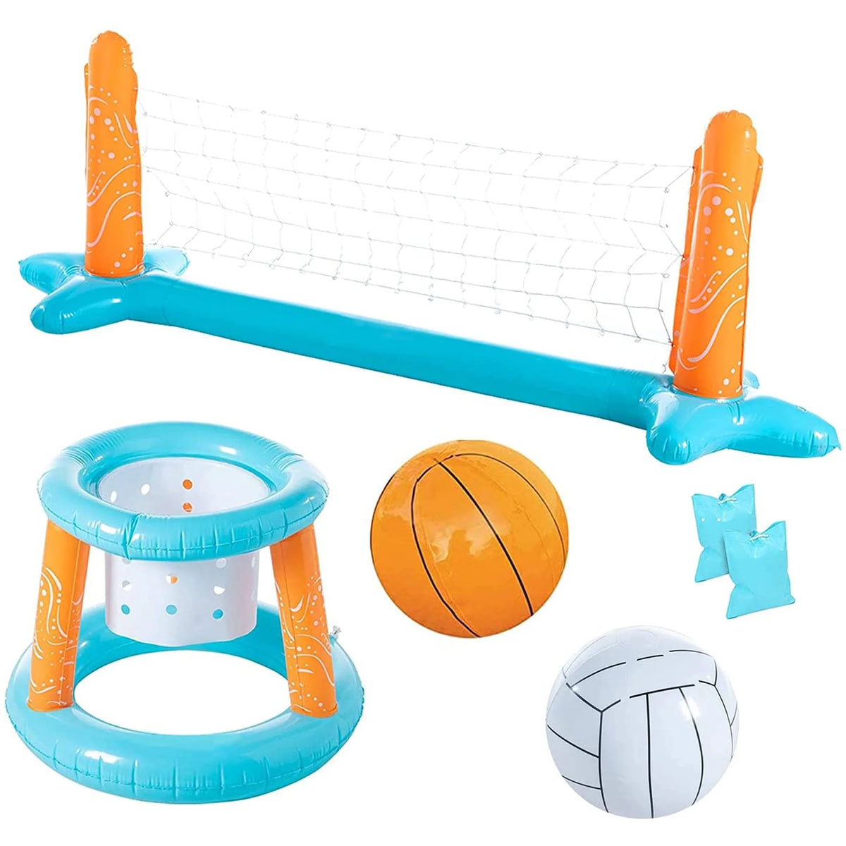 Inflatable Pool Float Set with Volleyball Net, Basketball Hoops, Balls Included F698570