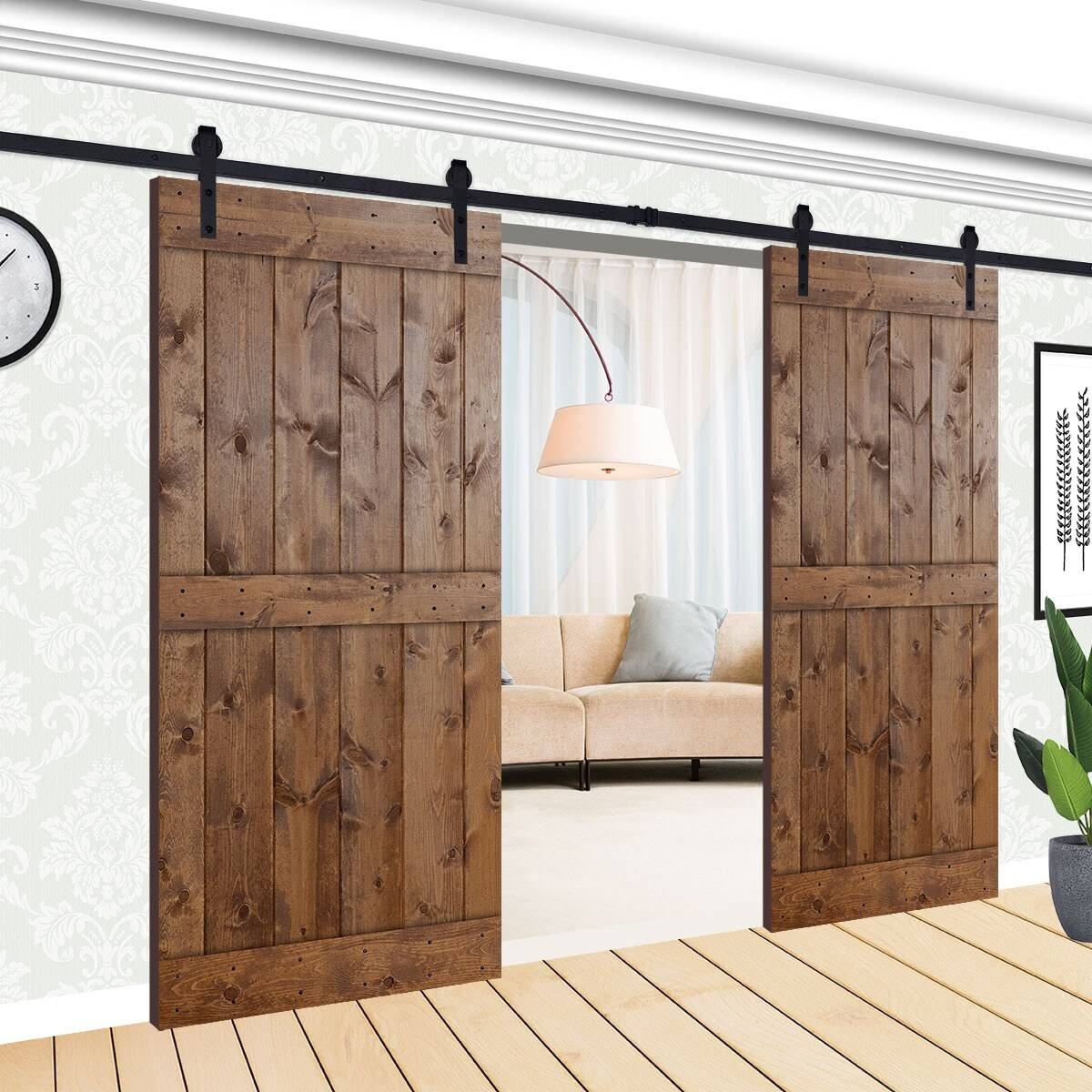 Paneled Wood Double Barn Door Set of 2, Briar Smoke Z97006