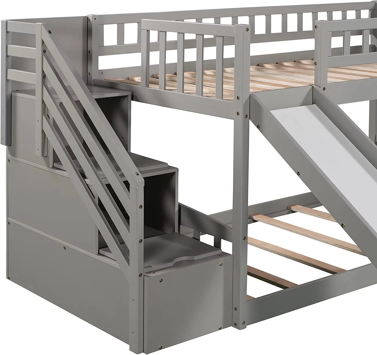 Wooden Bunk Bed with Slide and Guardrail M93030