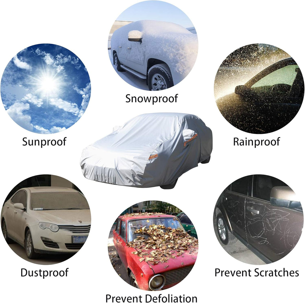 Waterproof All Weather Outdoor Car Cover with Zipper E50859