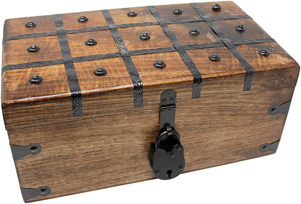 Wooden Storage Box with Iron Lock and Skeleton Key T47131