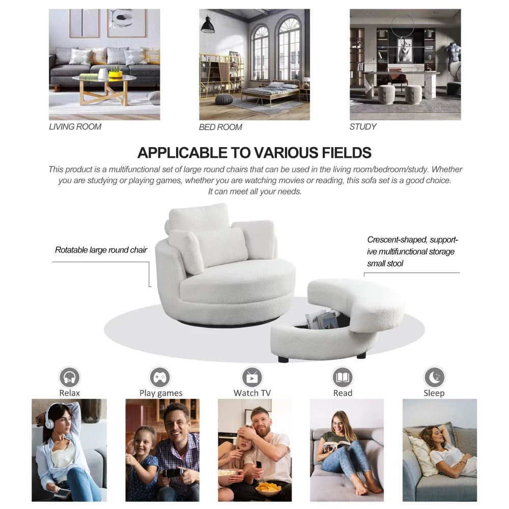 Oversized Swivel Barrel Chair with Ottoman and 4 Pillows U30191