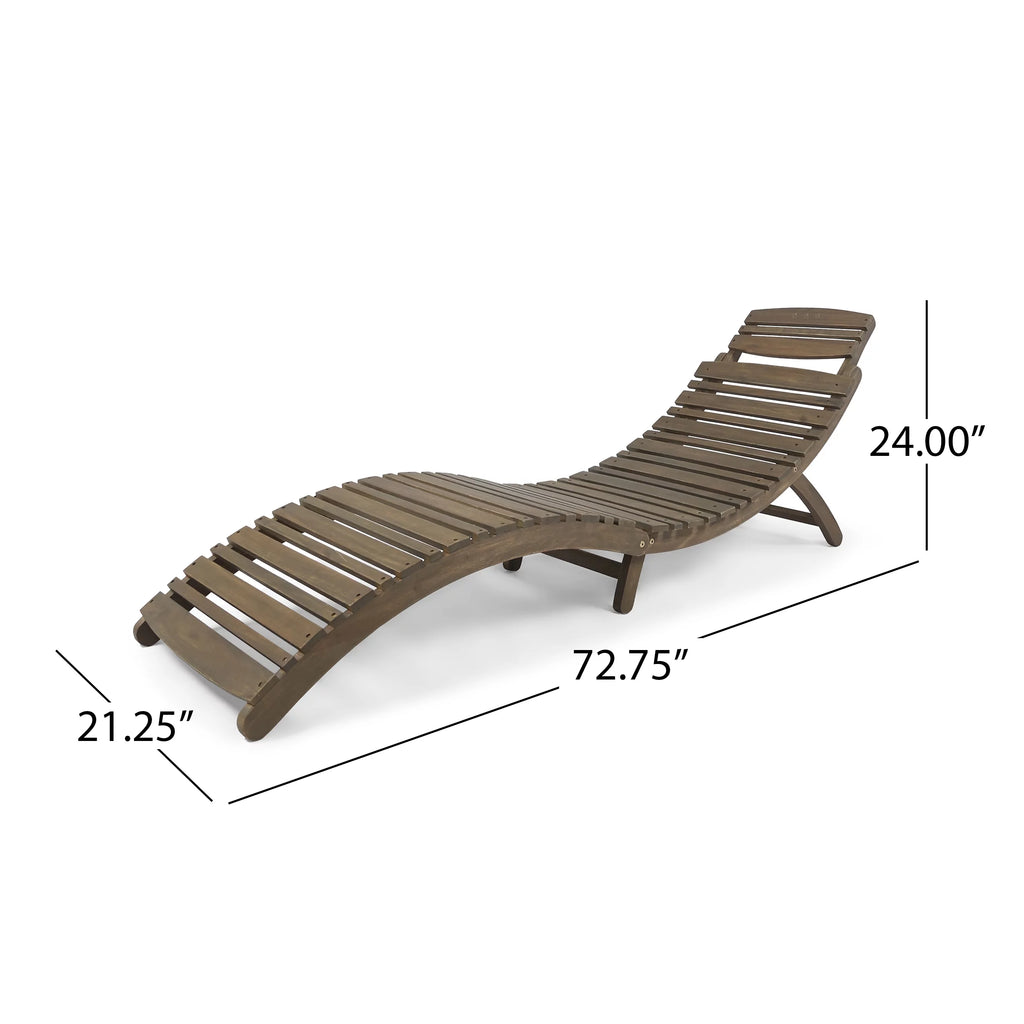 Gray Acacia Wood Outdoor Chaise Lounge Set of 2 N6001
