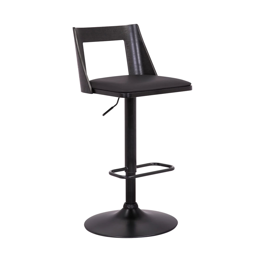 Black Faux Leather Wood Swivel Bar Stool T9623